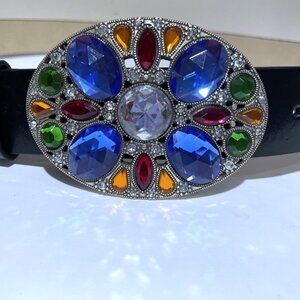 Amiee Lynn Leather Belt Colorful Jeweled Buckle Size L/XL Statement Western